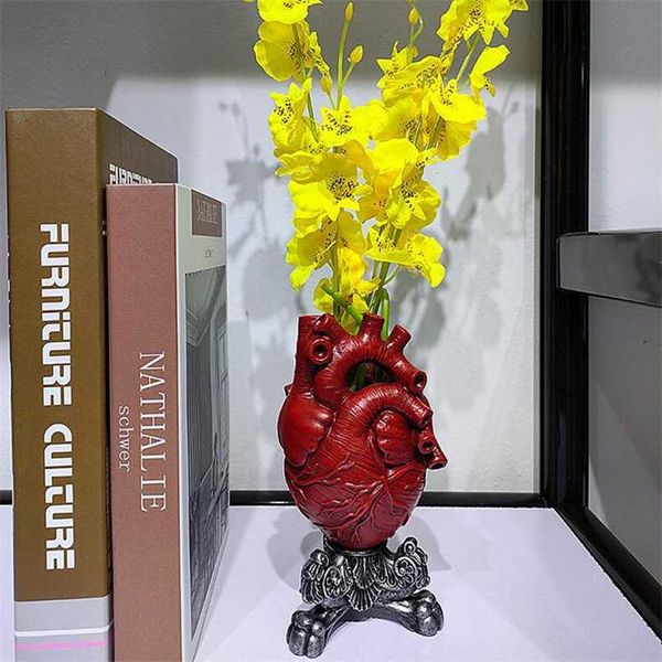 Home Decor Resin Vase Planter Pot Heart Shape Sculpture Flower Art Tabletop Ornament Modern ation 211130