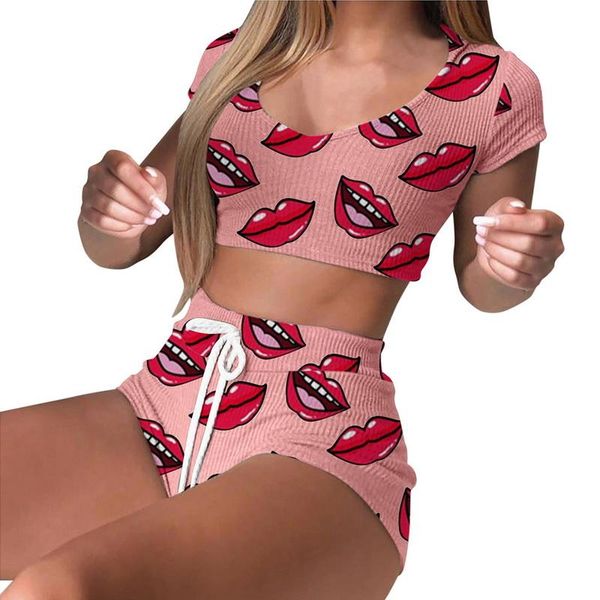 Women&#039;s Sleepwear 2023 Pyjamas Women Camisole Sleep Wear Pajamas Print Nightgown Ruffled Flounce Shorts Lingerie Set Home Clothes