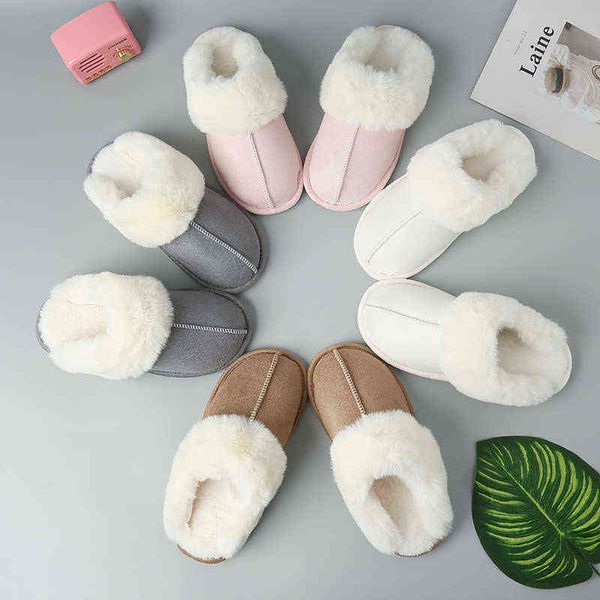 2021 New Cotton Slippers Women Household Home Shoes Faux Fur Sandales Waterproof Men Sandals Winter Non-slip Sandalias in Stock