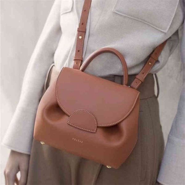 French Minority Polene Handbag Deformation Top Layer Lychee Grain Cowhide Single Shoulder Messenger Bag Leather Women&#039;s
