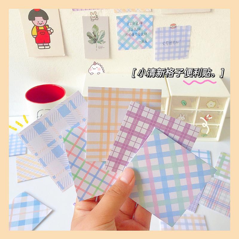Card Holders 80Sheet-set Korea Grid Note Paper Colorful Plaid Message Memo Pad Kawaii Stationery Notepad Office Leave School Supplies