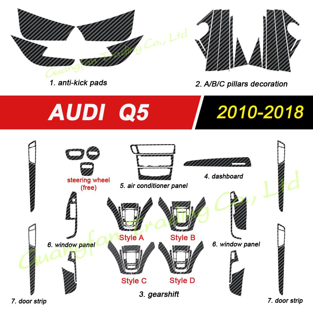 For Audi Q5 2010-2018 Interior Central Control Panel Door Handle 3D-5D Carbon Fiber Stickers Decals Car styling Accessorie