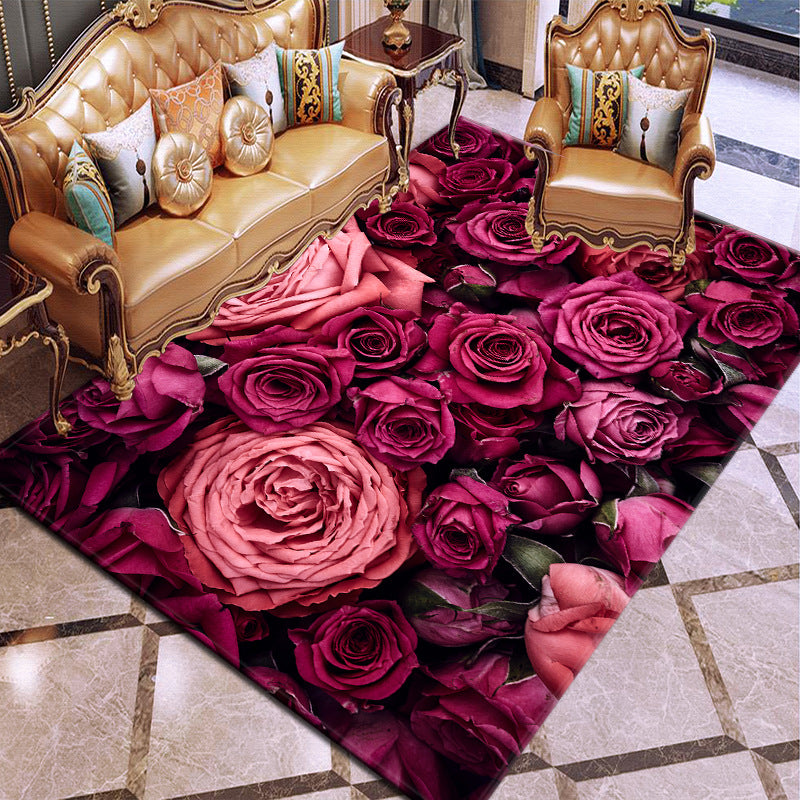 Rose Flower Living Room Bedroom Dining Carpet Anti-slip Red Carpet Doorway Mats Rugs Art Rubber Backing Floor Mats Rectangle Indoor Rug Floor Mat Ho