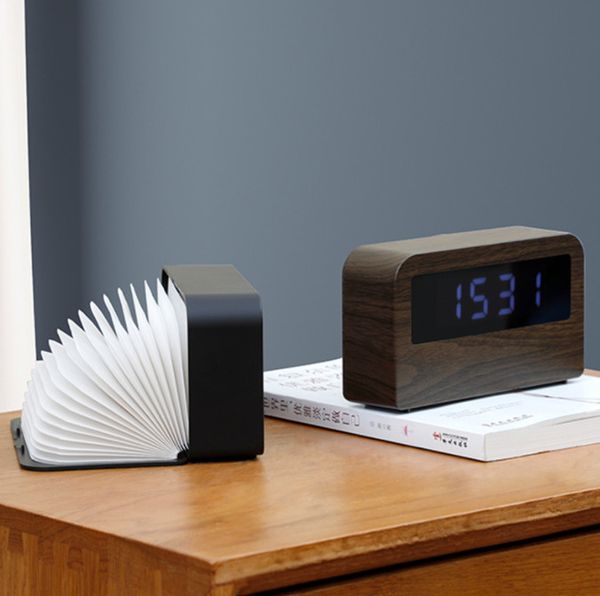 The latest desk clock, wooden time lights desktop folding LED book light bedroom bedside USB charging colorful night light, support customiz