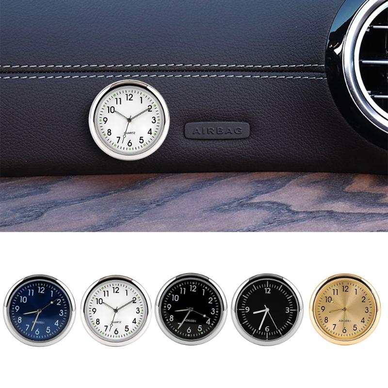 Interior Decorations Mini Car Luminous Clock Electric Auto Dashboard Round Quartz Stick-on For Boat Bike Ornament Accessories