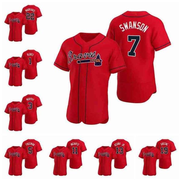 Baseball Jersey #13 Ronald Acuna Jr 5 Freddie Freeman 7 Dansby Swanson Men Women Youth Red Custom Authentic Alternate Size S-4XL 1118