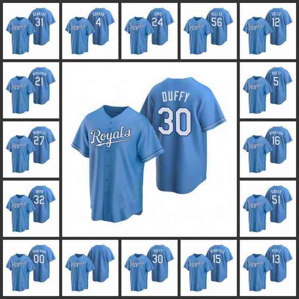 Kansas&#039;s City&#039;s Royals Men Women Youth #16 Andrew Benintendi 13 Salvador Perez 15 Patrick Mahomes Custom Light Blue Alternate Jers