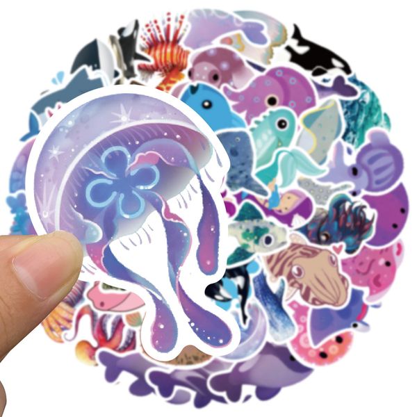 50pcs-set poster Small waterproof Skateboard stickers Marine life jellyfish dolphin For notebook laptop bottle Helmet car sticker PVC Guitar