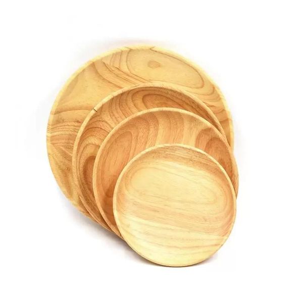 Round Wooden Plates For Restaurant Natural Wood Tray Serving Small Large Japanese Dishes Tableware Free