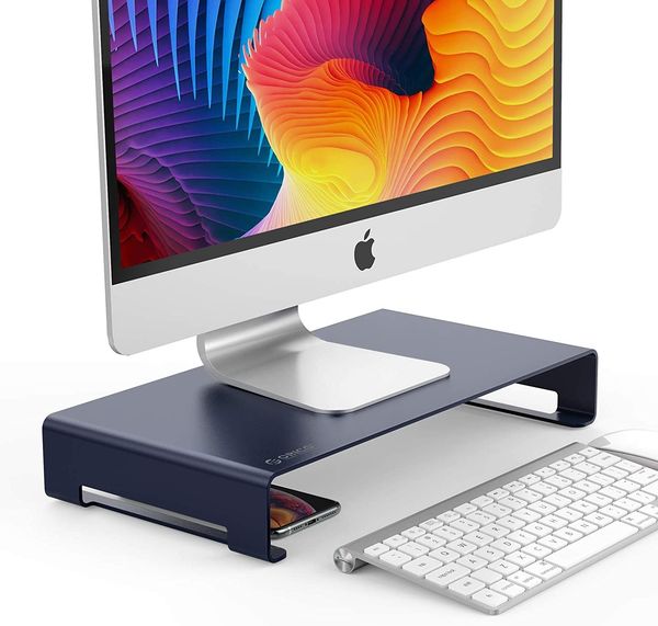 Aluminum Monitor Stand, Universal Computer Riser, Desktop Organizer with Keyboard Storage for iMac, Macbook, Google Chromebook, Microsoft Su