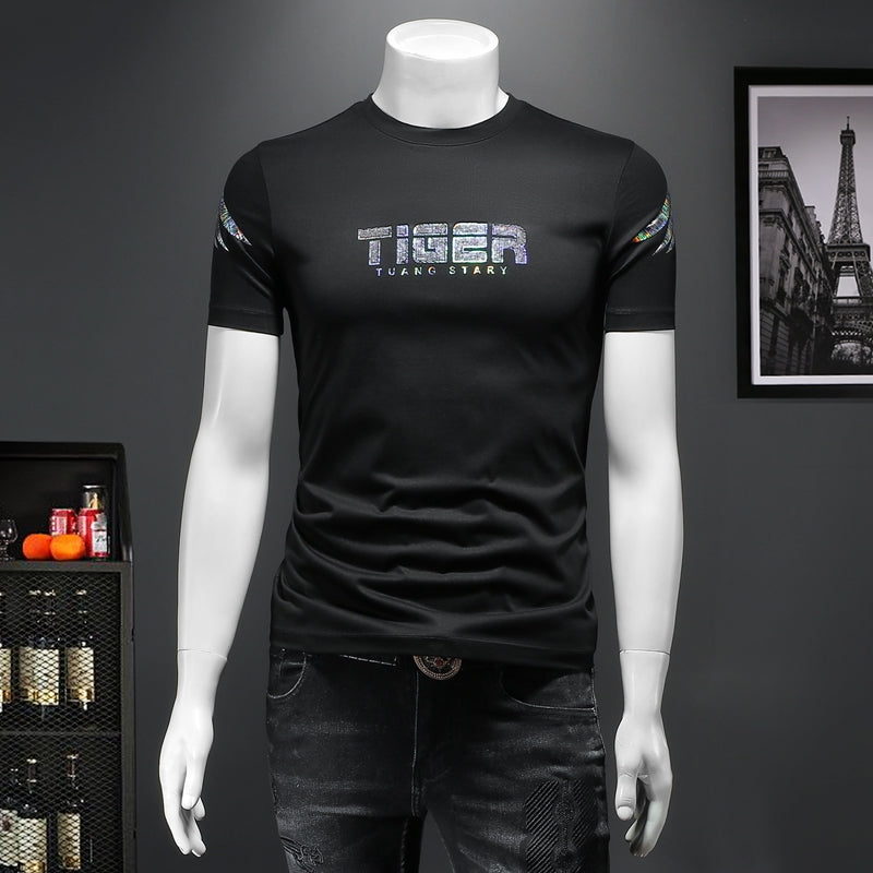 2022 new double mercerized cotton men&#039;s tops hot drill T-shirt magic color printing summer short-sleeved trend casual bottoming shirt