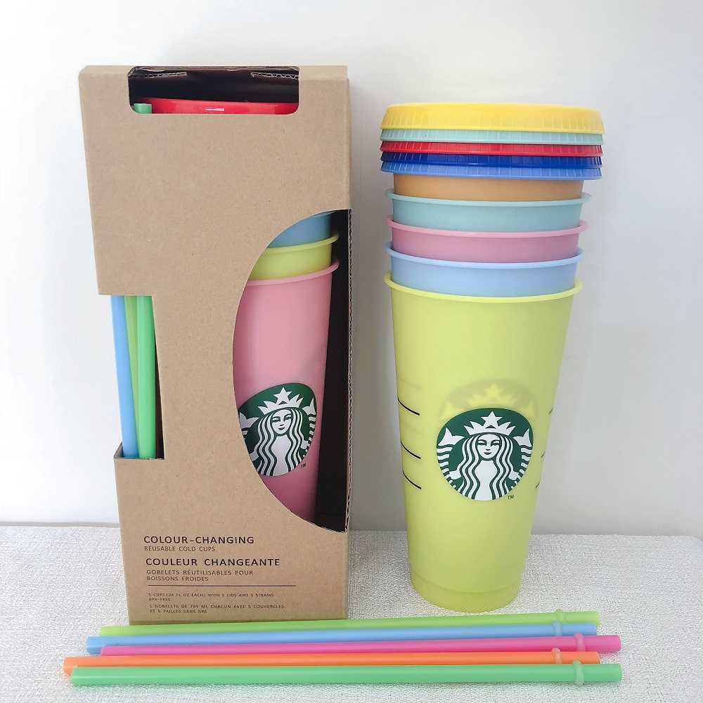 24OZ Color Change Tumblers Plastic Drinking Juice Cup With Lip And Straw Magic Coffee Mugs Costom Starbucks color changing plasticI0LL