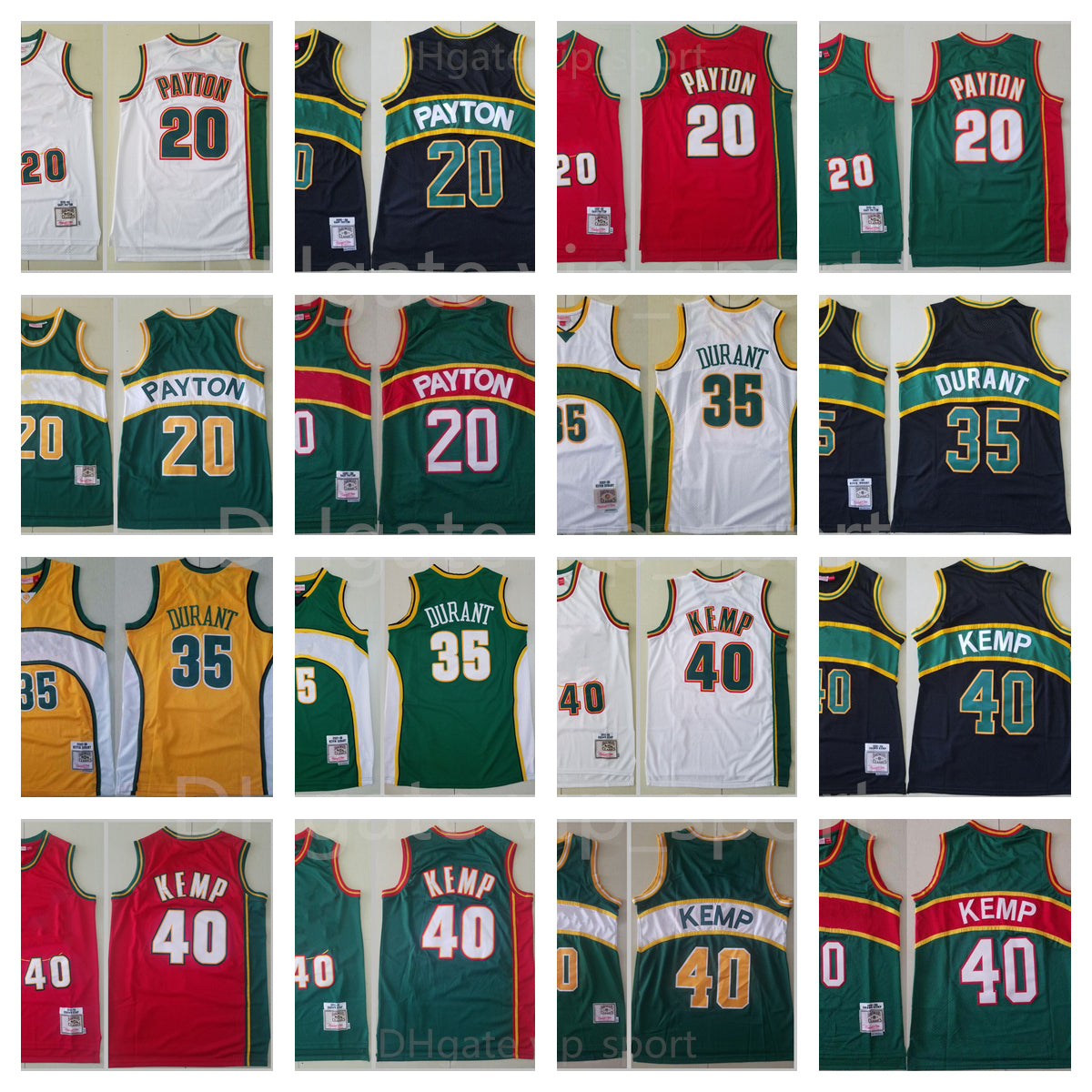 Mitchell & Ness and Vintage Basketball Gary Payton Jersey 20 Kevin Durant 35 Shawn Kemp 40 Retro White Red Green Retire Stitched Good Men All Teams