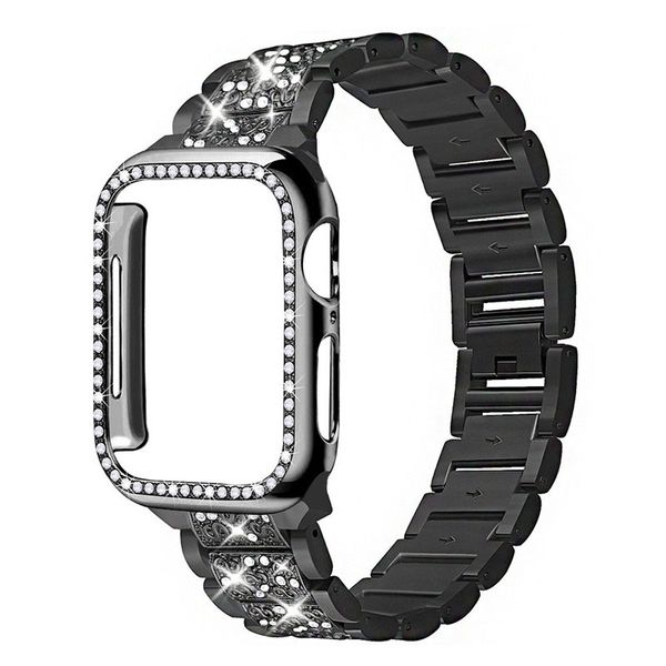 Imitation jewel smartwatch straps + Diamond Case Watchbands Women Diamond Watch band for Apple iwatch Series 9 8 7 6 zirconium alloy strap 4
