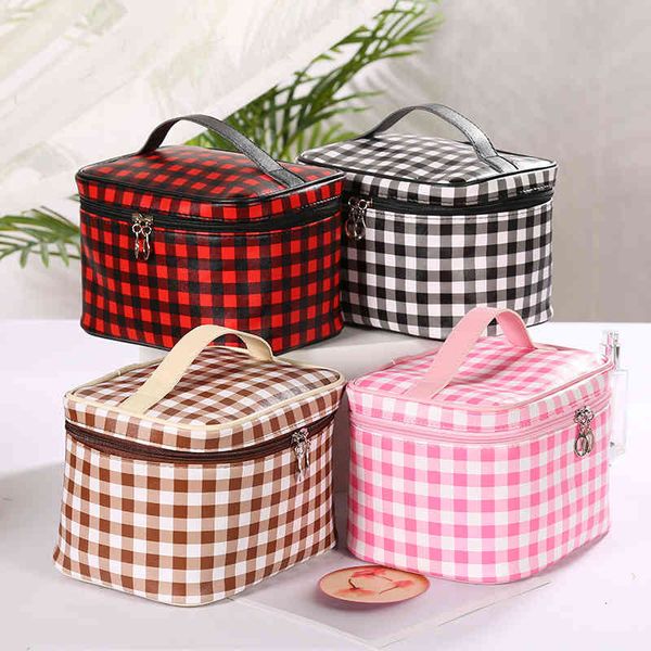 Cosmetic Bags Handbagssquare Waterproof Large Capacity Portable Simple Lattice Pu Storage Travel Wash