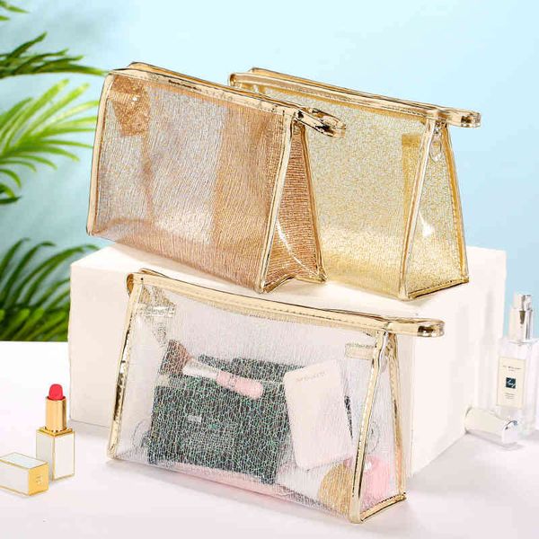 Cosmetic Bags Handbagssquare Transparent Women&#039;s Jelly Creative Gold Silk Square Bag Travel Tpu Zipper Storage
