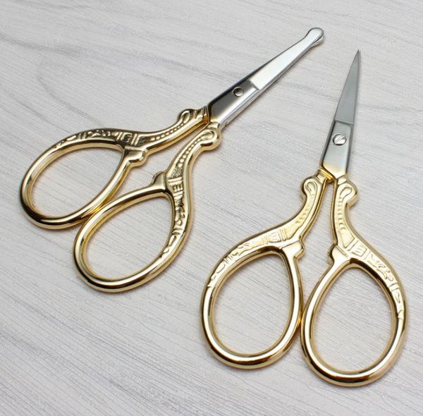 Stainless Steel Handmade Scissors Round Head Nose Hair Clipper Retro Gold Plated Household Tailor Shears For Embroidery Sewing Beauty Tools