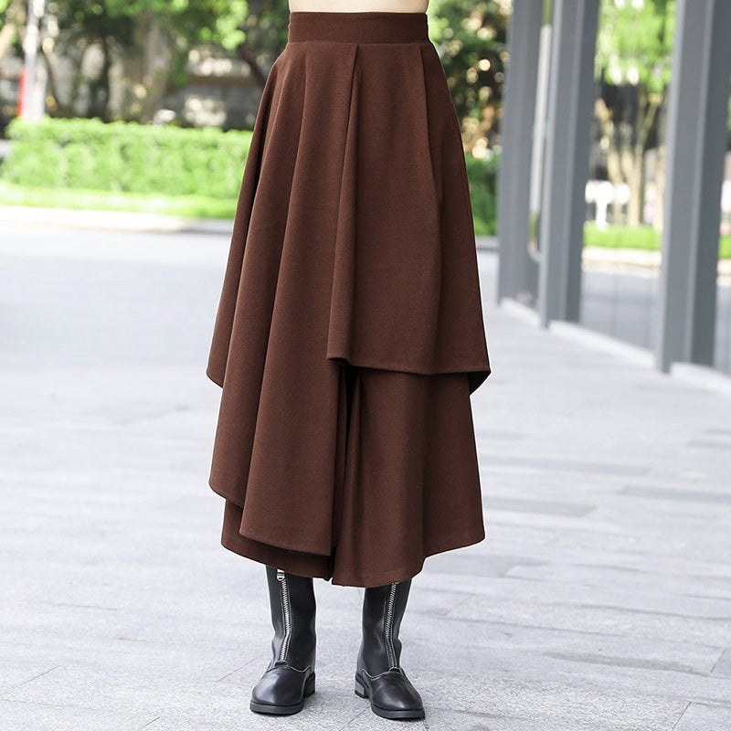 Thick Warm Autumn Winter Women Wool Skirts Fashion Culottes Female High Waist Casual Irregular Ladies Maxi Skirt S59