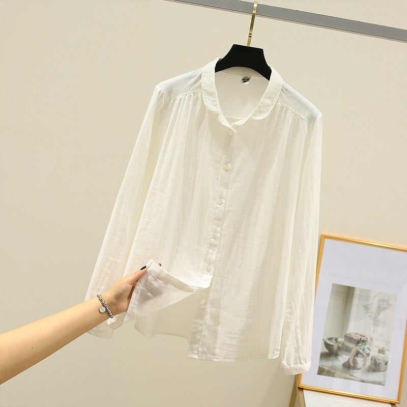 2021 New Plaid Shirts Women Blouses Cotton Yarn Long Sleeve Checked Female Clothes White Grey Spring News Pxs3