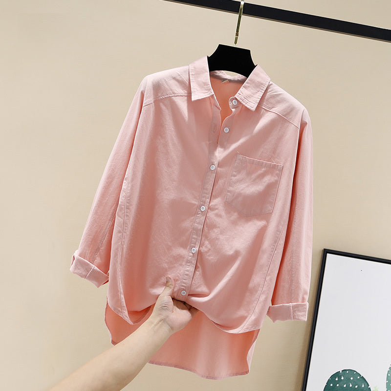 2021 White Shirts Women Blouses and Tops Boyfriend Style Loose Retro Long Sleeve 100% Cotton Clothes Lady Outwear New Arrivals Spring Fvcm
