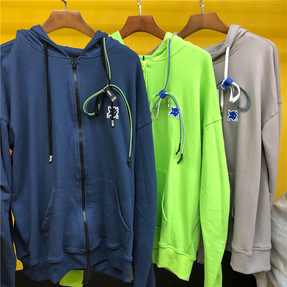 2021 New Casual Green Grey Ader Error Cardigan Hooded Little Monster Patch Adererror Zipper Hoodie Men Women Sweatshirts Y3qg