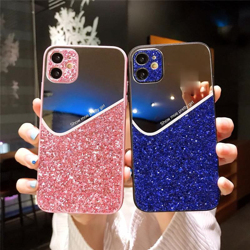 Luxury Geometry Glitter phone cover cases For iphone 12 Pro MAX mini 12 11 Pro XS MAX X XR 7 8 plus Makeup mirror back case coque capa