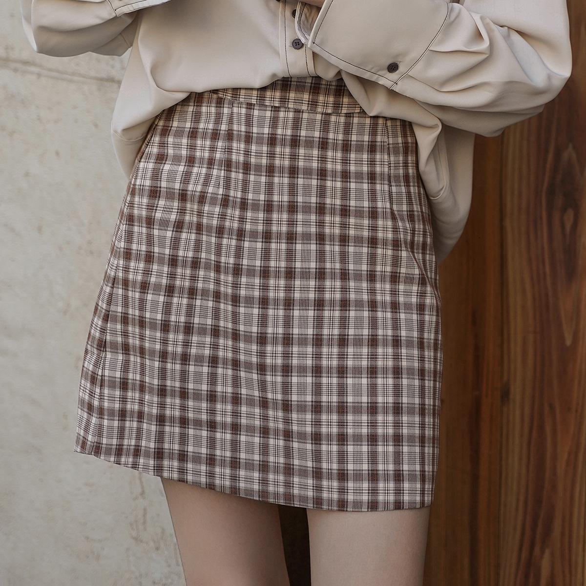 Vintage New Plaid Mini Women Fashion High Waist Office Lady Party Skirts Mujer 2021 Clothing 06UT