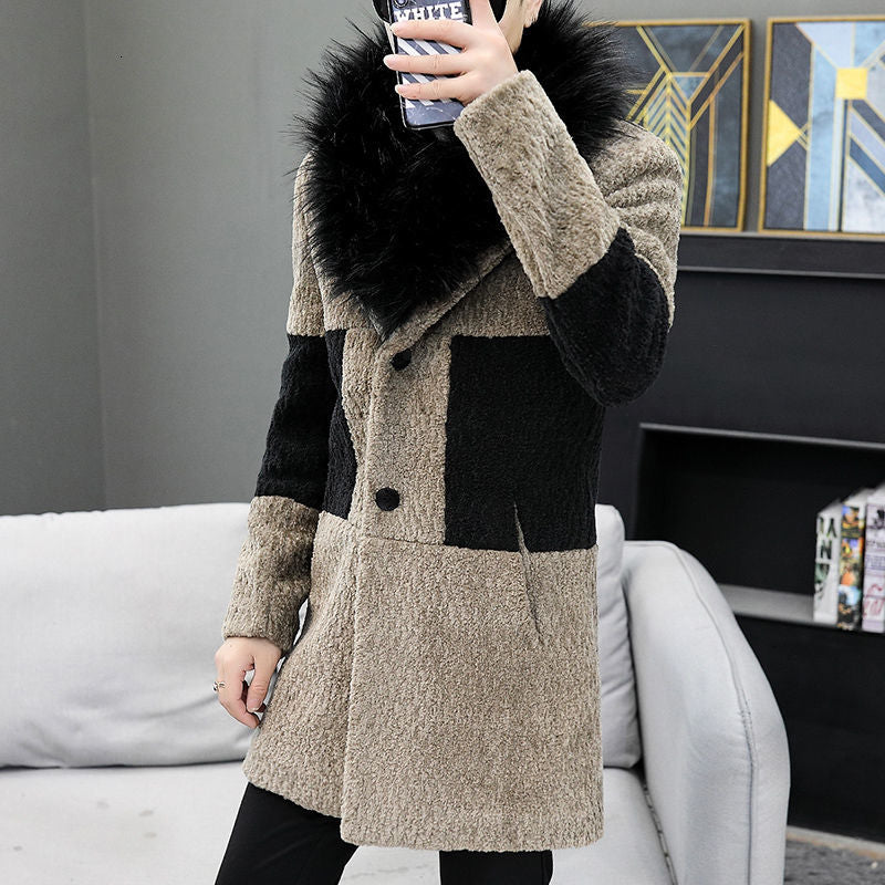 2021 New Vintage Hip Hop Thick Jacket Outerwear Collar Hooded Windbreaker Splicing Contrast Faux Fur Long Coat Men Streetwear 8rhl