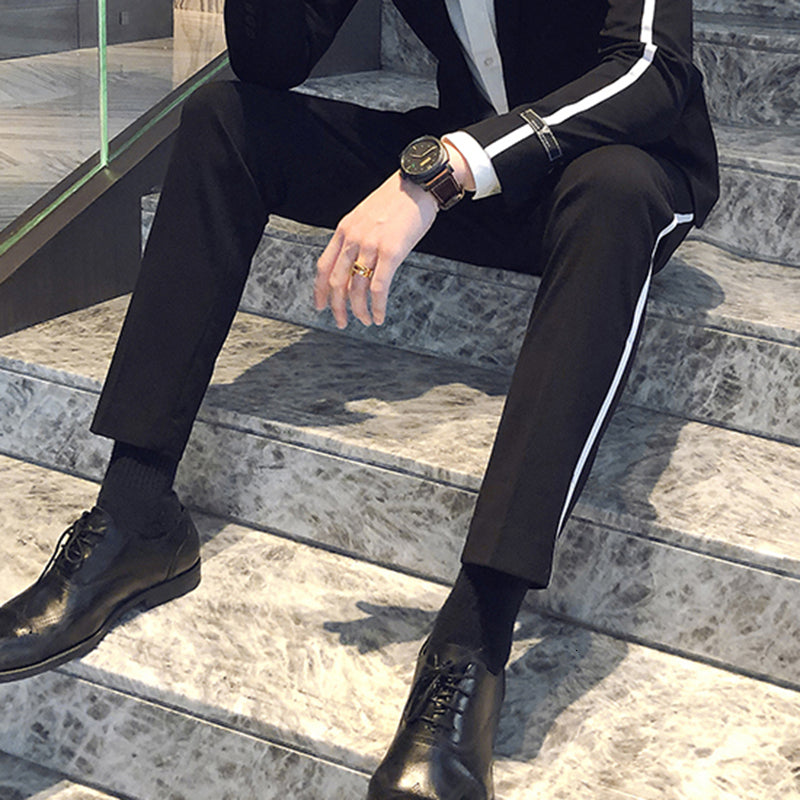 New 2021 Spring Fashion Pant Casual Business Office Trousers Men Contrast Side Tape Stripe Korean Slim Mens Pants Mcc2