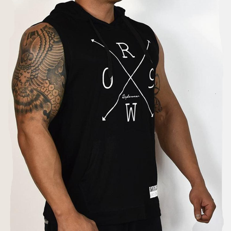 New Men Bodybuilding Sleeveless Hoodie Tank Top Sweatshirt Gyms Fitness Workout Cotton Sportswear Male Brand Hooded Vest Clothing NY07