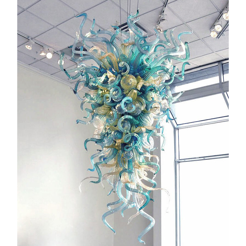 Blue green Large Chandelier Hanging Hand Blown Glass Pendant Lights Indoor Lighting Lustre Murano LED Chandeliers for Living Room Furniture