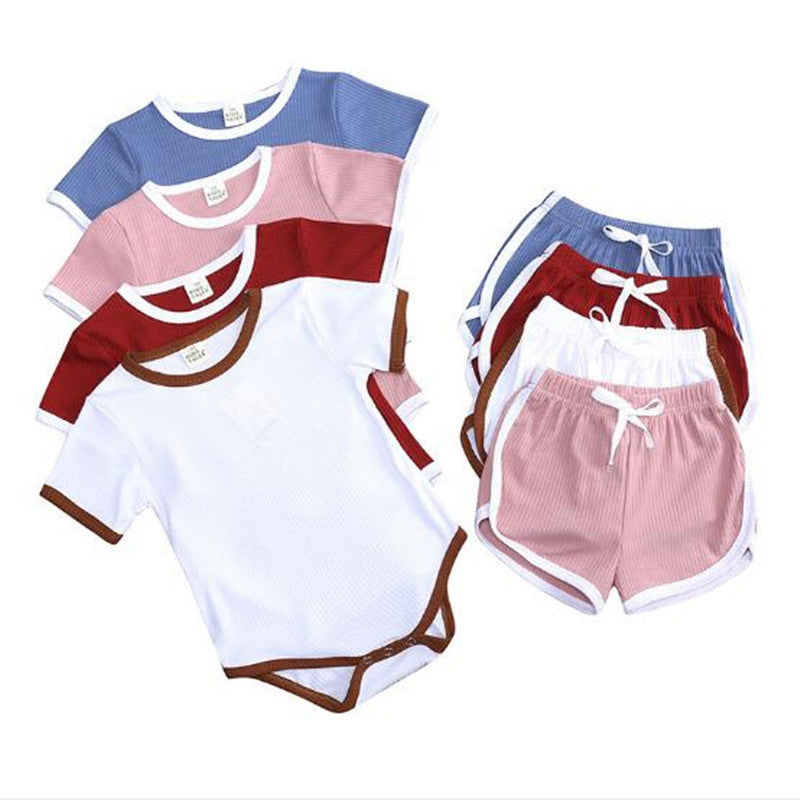 2021 Tales New Summer Loungewear Ribbed Cotton Infant Baby Boys Girls Romper Suit 2pcs Jumpsuit+shorts Kids Lounge Set 35dz