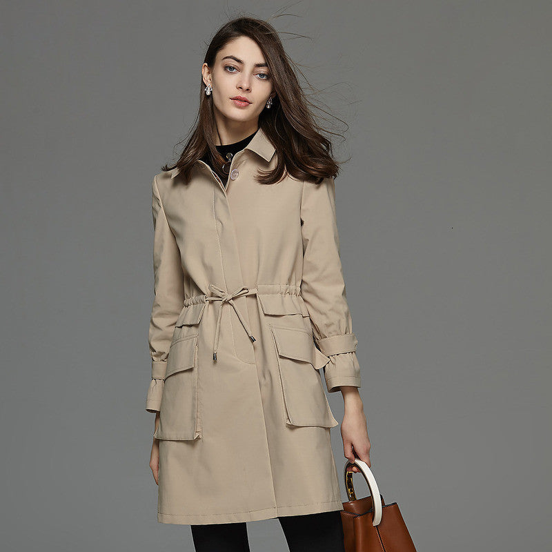 2021 New Long High Quality Trench Coat for Women Blue Elegant Slim Ladies Coats Women&#039;s Windbreaker Outerwear Abrigos Wx99 O90u