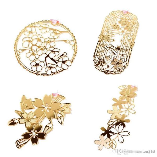 Creative Cherry Blossoms Hollow Out Metal Bookmark Cute Golden Bookmarks Paper Clip Office School Students Mini Bookmarks XDH1451 T03