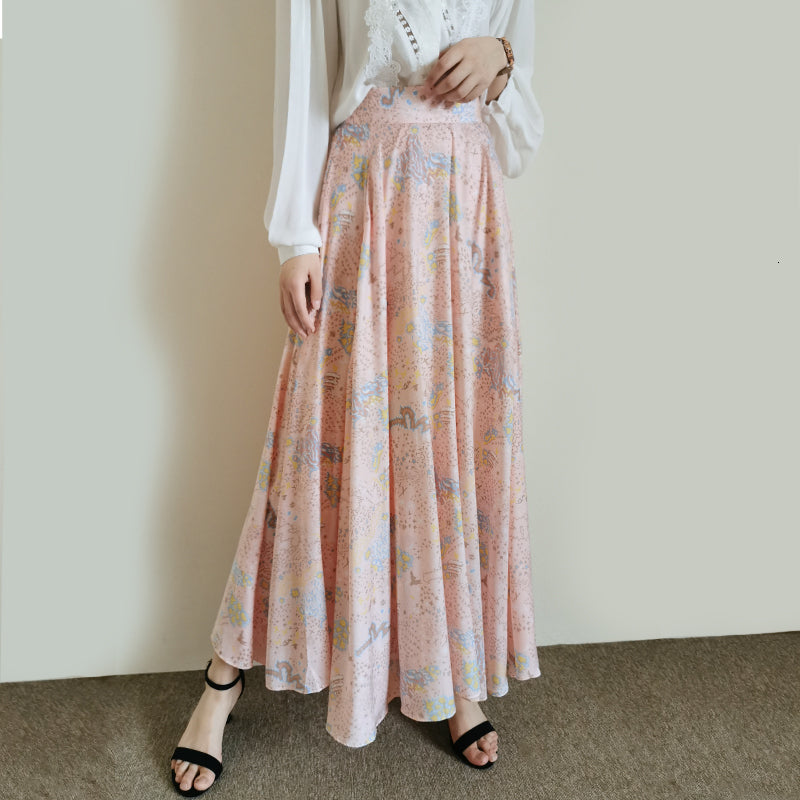 2021 New Pleated Printed Women High Waist Zipper Casual Female Midi Skirts 6pf9