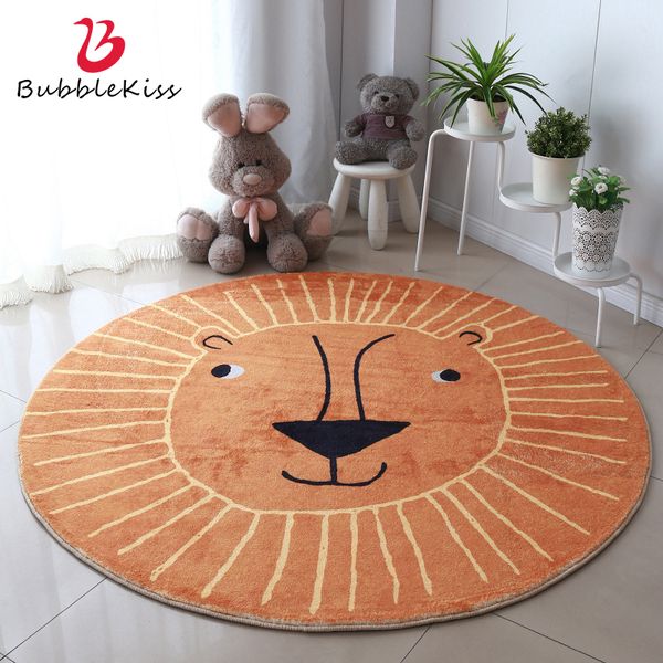 Bubble Kiss Cartoon Round Carpets For Living Room Thick Lamb Wool Pink Rug Modern Bedroom Decor Carpet Home Bedside Area Rugs 210301