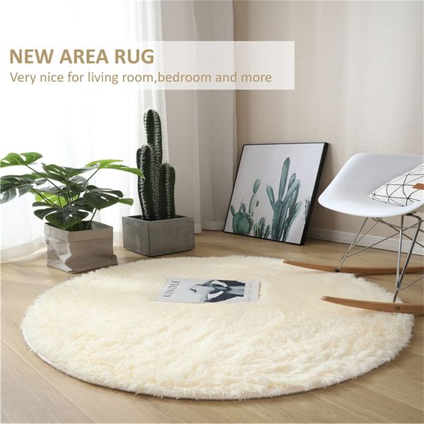 Fluffy Round Rug Carpet For Living Room Solid Color Thicken Soft Faux Fur Rugs Bedroom Plush Shaggy Area Rug Kids Room Floor Mat 210301