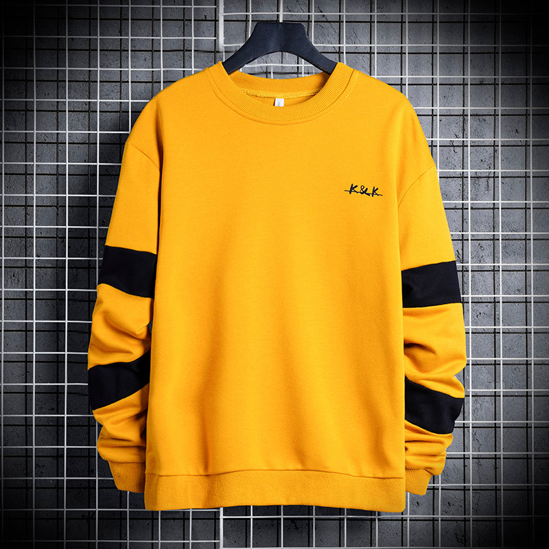2021 New Spring Oversized Sweatshirt Crewneck Men&#039;s Stripe Solid Hip Hop Japanese Streetwear Yellow Hoodie Men Sweatshirts Male 1ag8