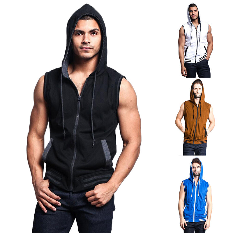 2021 New Mens Casual Sleeveless Comfortable Sport Hoodie Zip Up Vest Shirt Man Bodybuilding Stringers Tank Tops Workout Top 4mnd