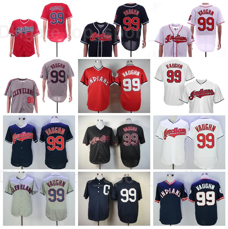Men Retror 1974 1976 Vintage Baseball 99 Rick Vaughn Jersey Flexbase Retire Cool Base Pullover All Stitched Navy Blue Red White Grey