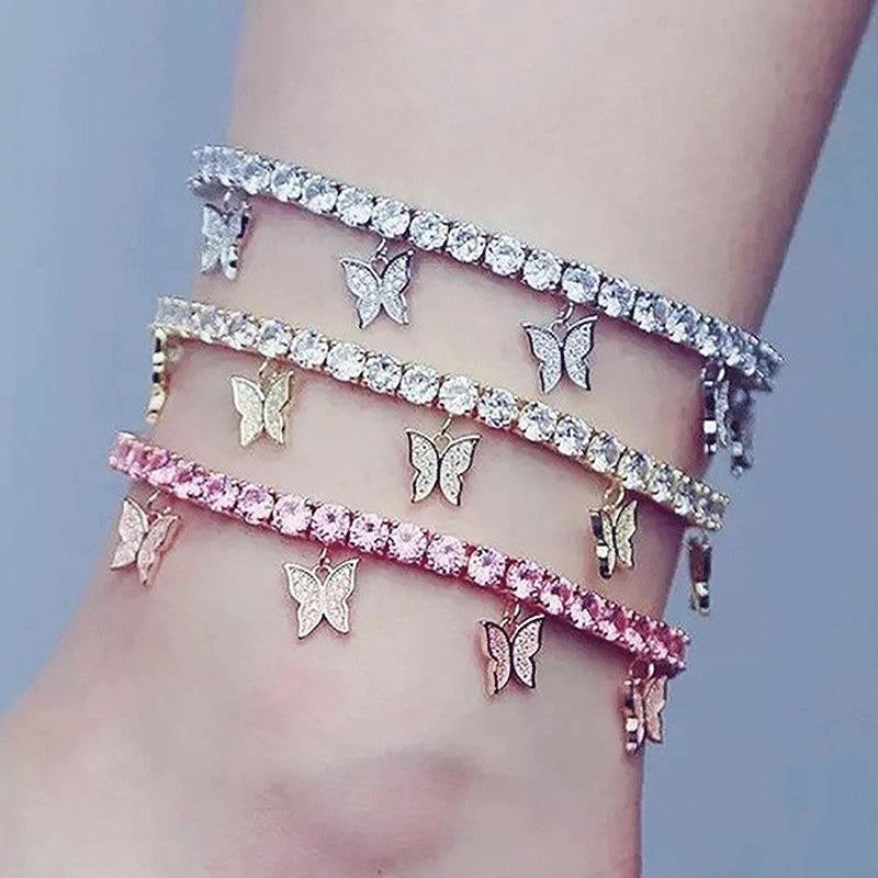 Anklet Hot sale water drill little butterfly foot chain modern stylish style Fashion beach jewelry chain anklet