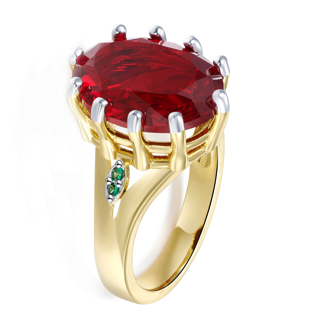 Christmas Gift For Wife Big Oval Red Zirconia Ring Gold-Golor 2 Tone Jewellery Anniversary Luxury Large Stone Jewelry