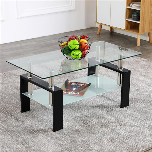 Living Room Furniture Arc Shaped Two Tiers Tempered 2-layer Glass Coffee tea side Table
