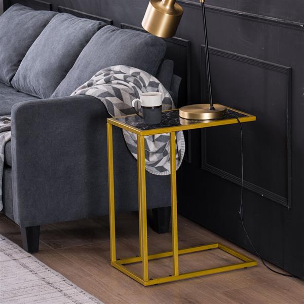 Living Room Furniture Coffee [30 x48 * 61]cm Marble Simple C-shaped Side Table Black