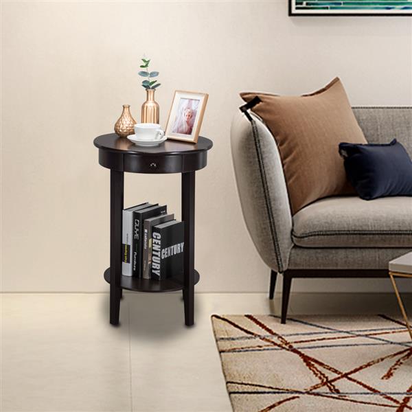Living Room Furniture Round With Drawer Side Coffee Brown decoration shape classic tea table
