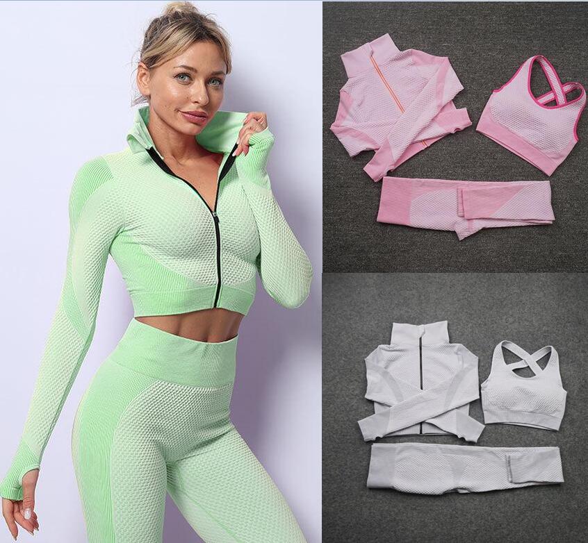 womans designer Yoga Tracksuits Fitness 3pcs Gymshark Bra coats jacket top Leggings outdoor outfits Sports pants Gymwear yogaworld Align pant teach