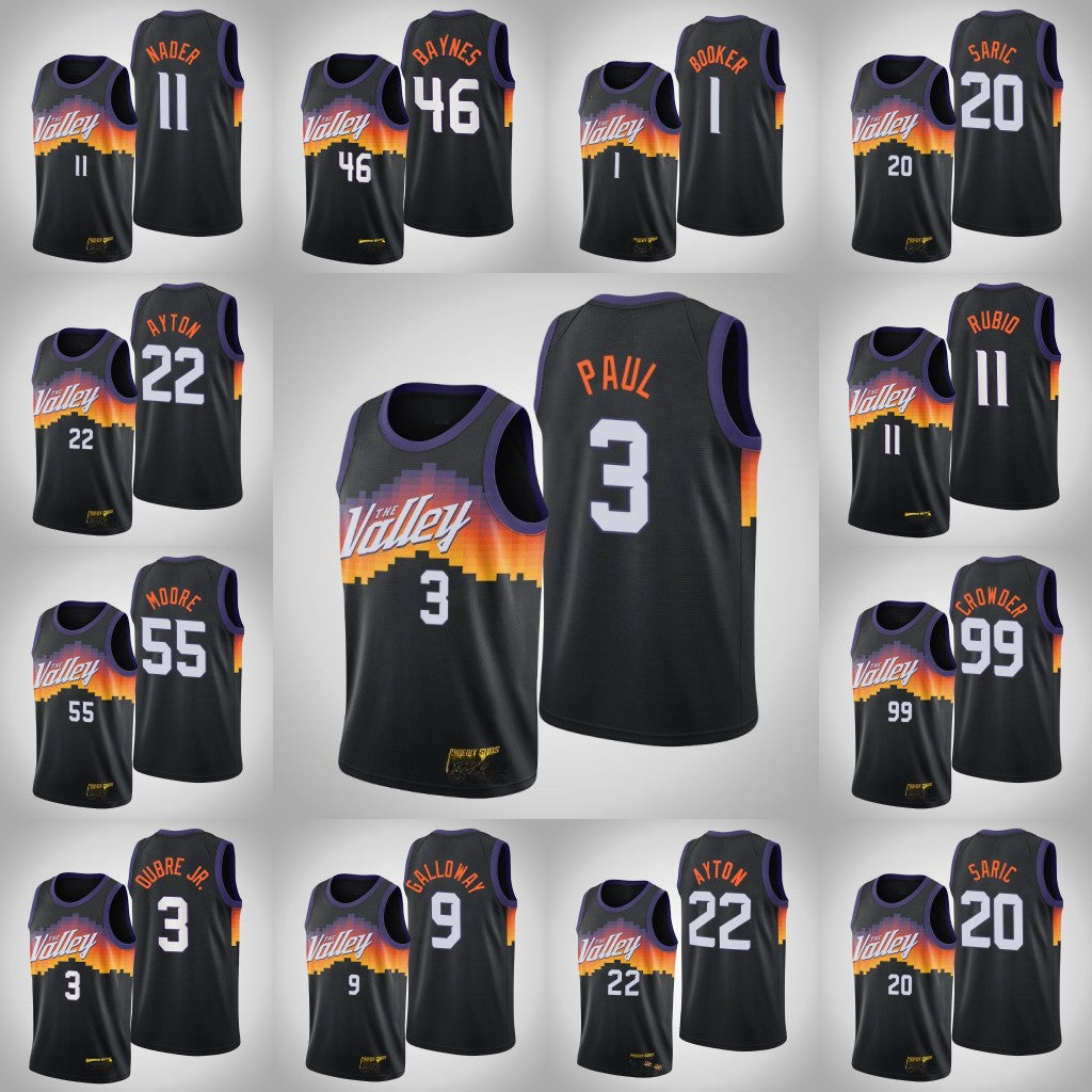 Phoenix&#13;Suns&#13;Men Chris Paul Ricky Rubio Devin Booker Deandre Ayton Jalen Smith Black 2020-21 Swingman Edition Jersey