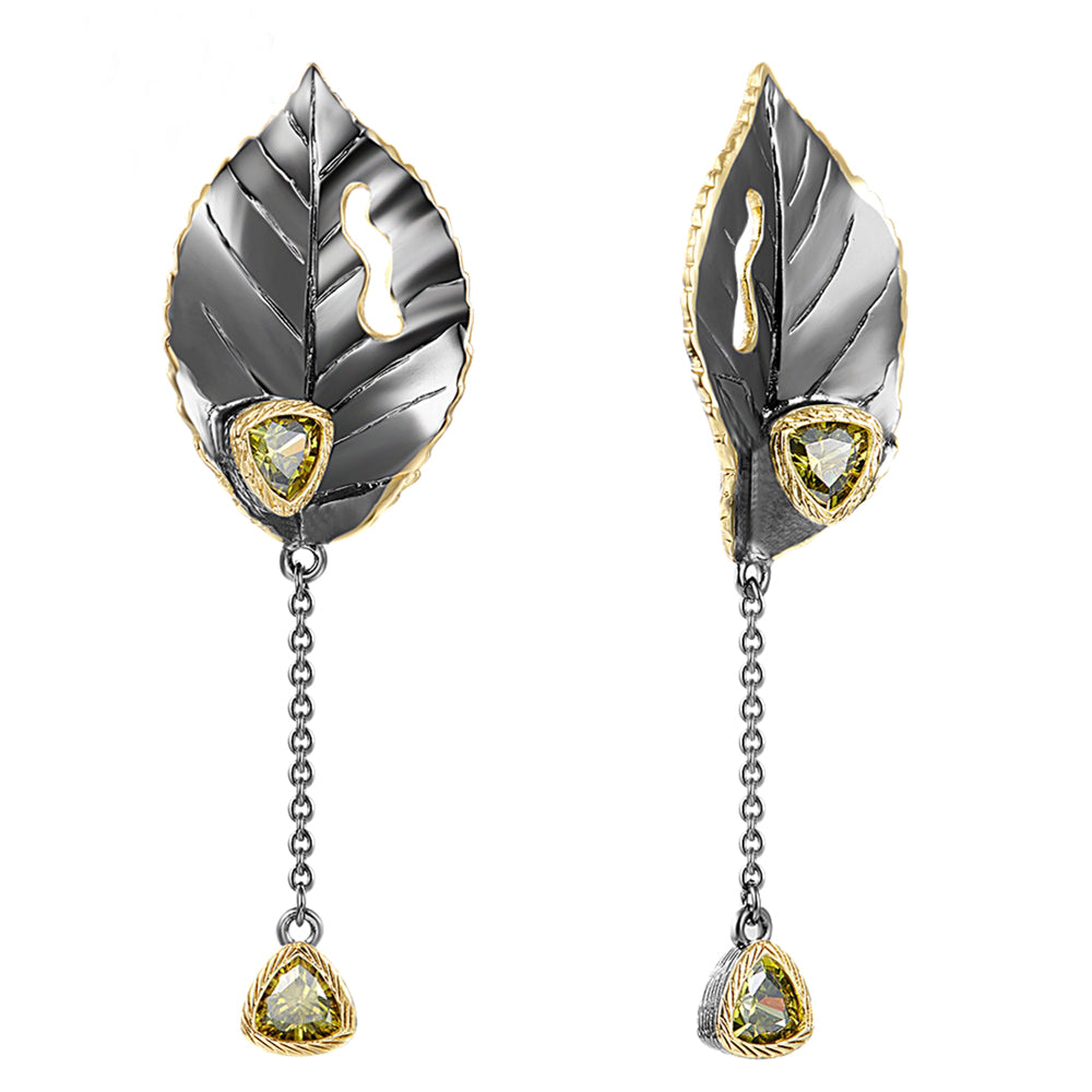 Large Leaf Dangle Earrings Triangle Olivine Color CZ Jewellery Wife&#039;s gift Jewelry Drop earring for Women