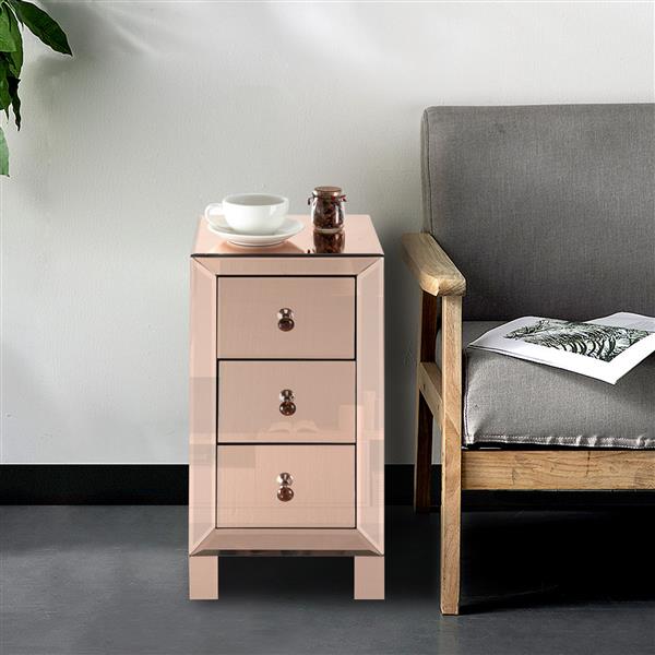 Bedroom Furniture Nordic Simple Small Coffee Modern and Contemporary Mirrored 3-Drawers Nightstand Bedside Table Rose