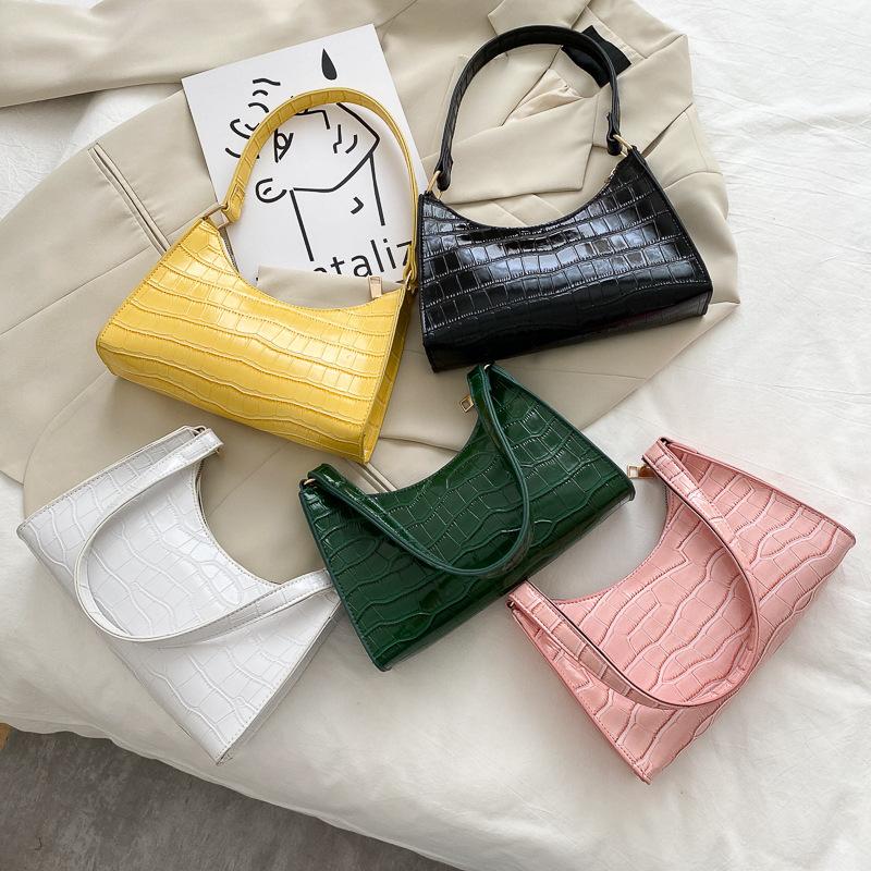Cross Body 2021 Soft PU Pure Color Women Underarm Bag Ladies Armpit Elegance Crocodile Grain Single Inclined Shoulder Handbag